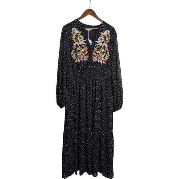 NEW RustyDusty Chiffon Tiered Polka Dot Floral Embroidered Maxi Dress 3XL - Picture 1 of 13